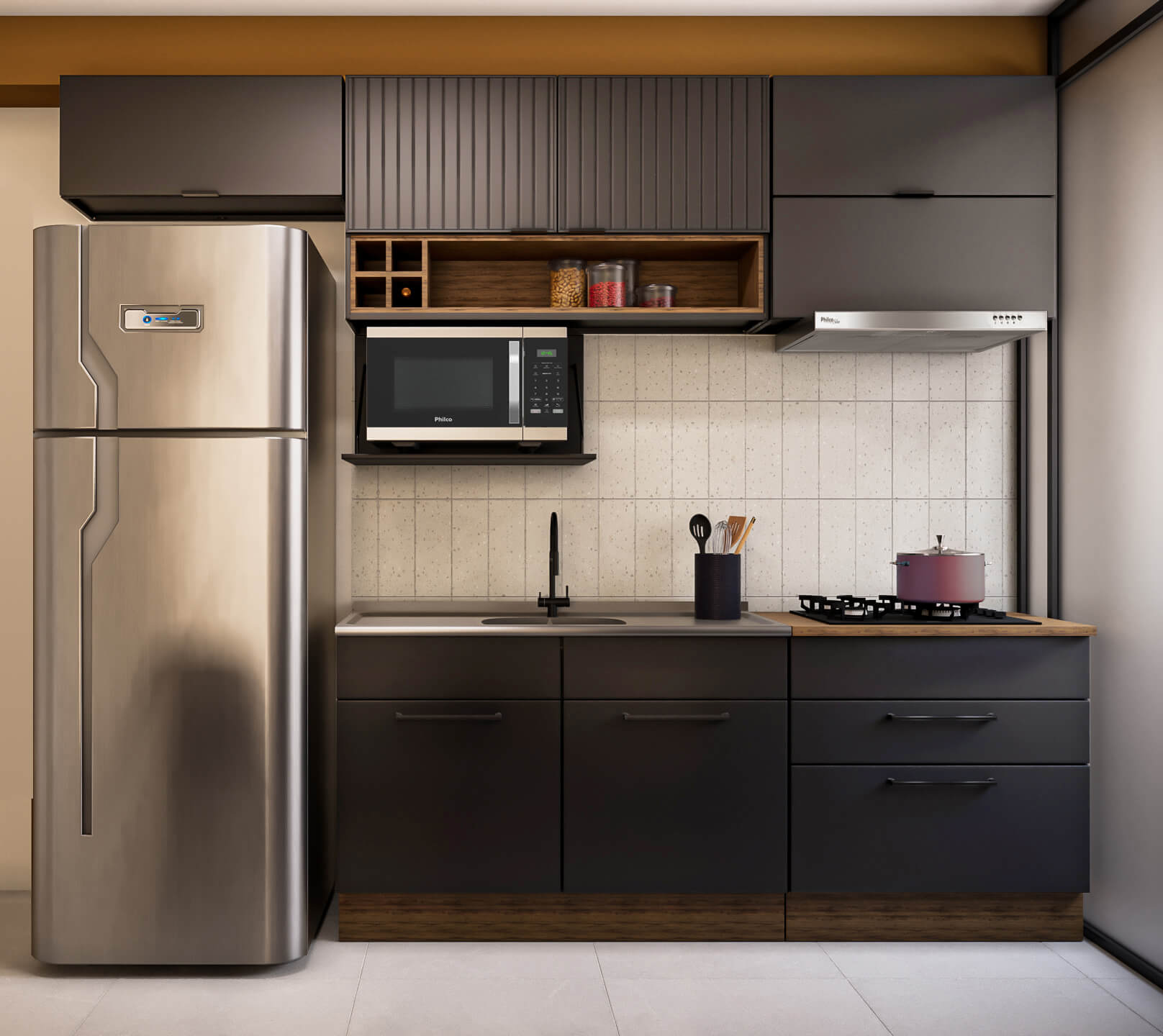 imagem de Cozinha Completa Itatiaia Exclusive 280cm em Aço Preto Matte - 7 Módulos